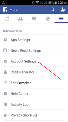 account settings facebook