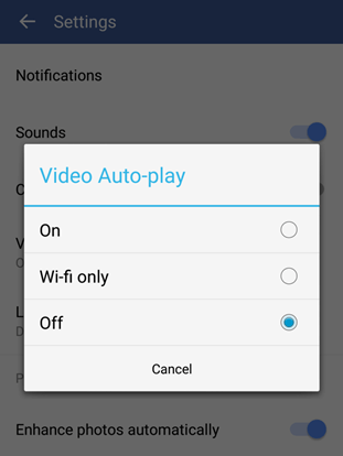 Set Auto Play Off facebook Android