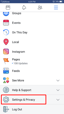 Android Facebook settings
