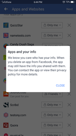 Android Facebook third party app removed