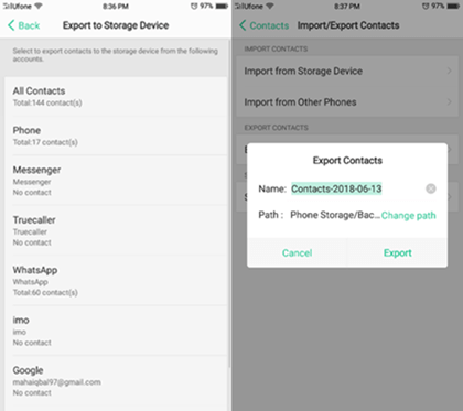 exporting android contacts